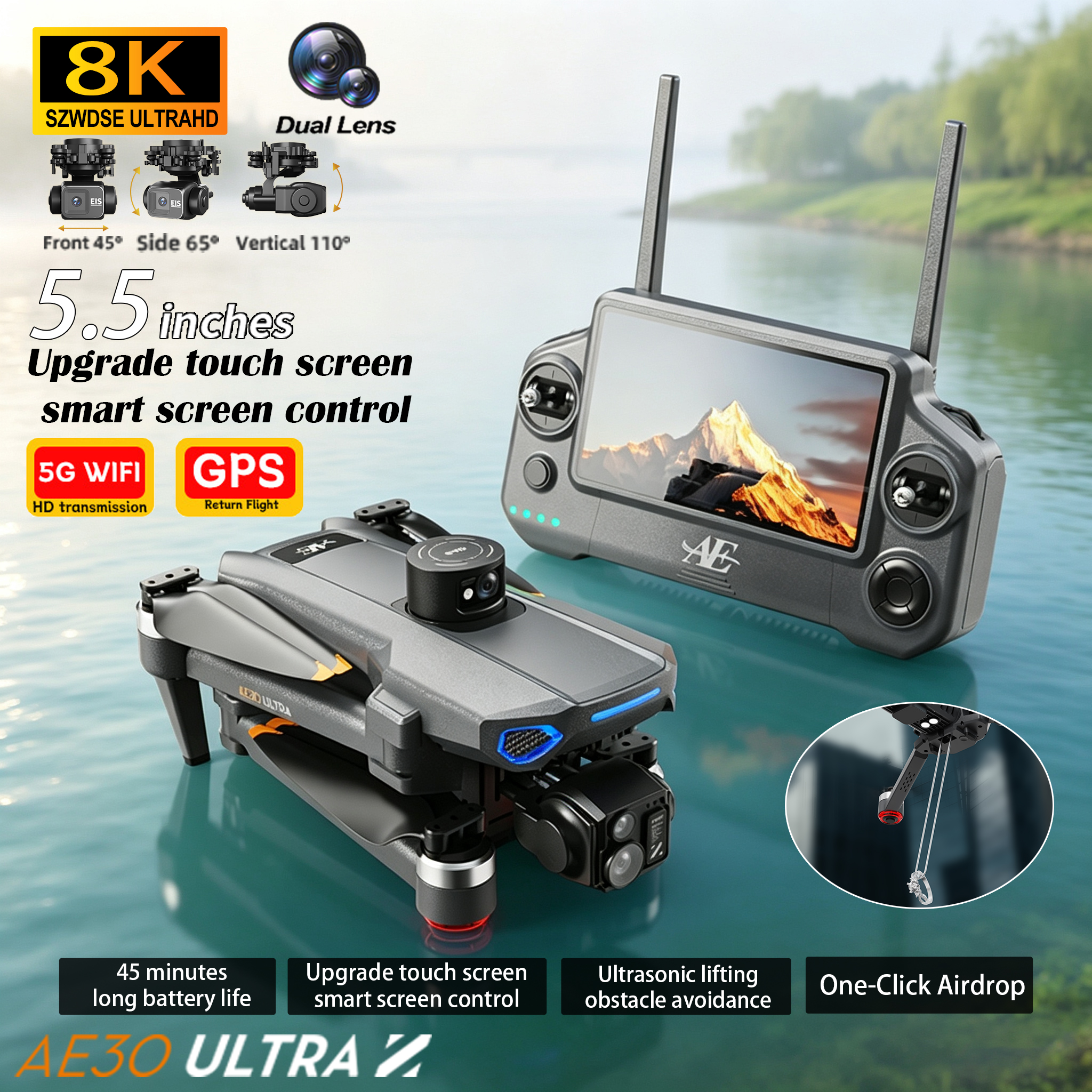 Drone Gimbal 3 Axis - 2026 AE30 GPS RC Drone 8K